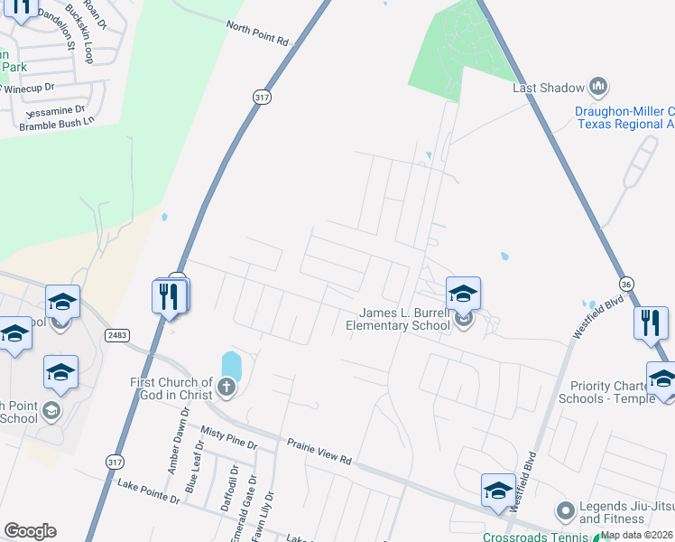 map of restaurants, bars, coffee shops, grocery stores, and more near 9335 Texas 317 in Temple