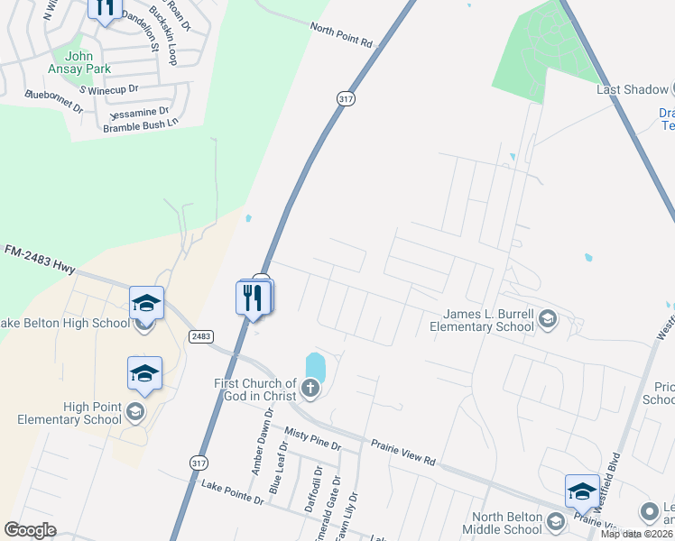 map of restaurants, bars, coffee shops, grocery stores, and more near 9501-10599 State Highway 317 in Temple