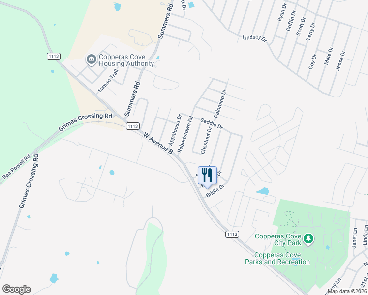 map of restaurants, bars, coffee shops, grocery stores, and more near 207 Robertstown Road in Copperas Cove