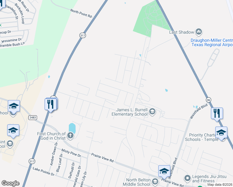 map of restaurants, bars, coffee shops, grocery stores, and more near 9335 Texas 317 in Temple