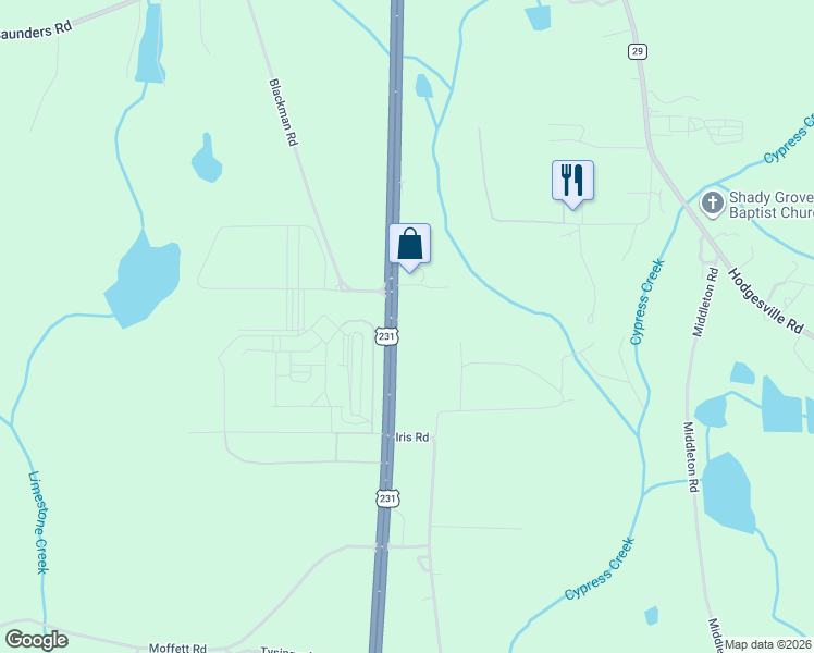 map of restaurants, bars, coffee shops, grocery stores, and more near 5745 South Oates Street in Dothan