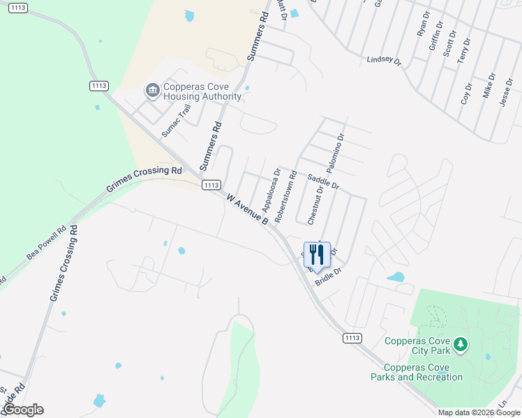map of restaurants, bars, coffee shops, grocery stores, and more near 2029 West Avenue B in Copperas Cove