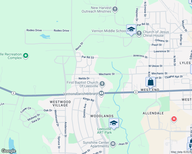 map of restaurants, bars, coffee shops, grocery stores, and more near 128 Nelda Drive in Leesville