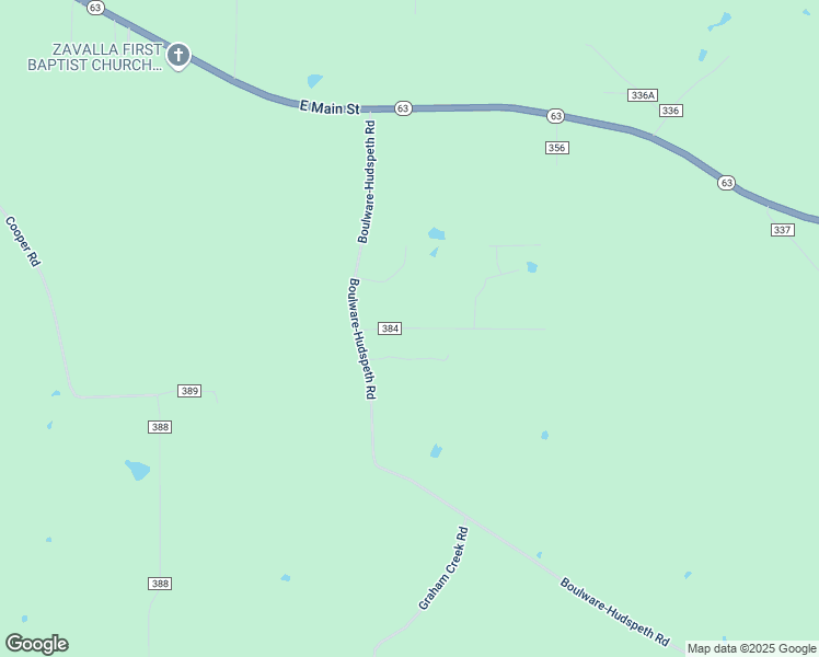 map of restaurants, bars, coffee shops, grocery stores, and more near County Road 384 in Zavalla