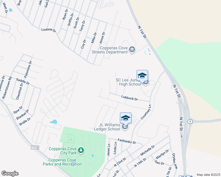 map of restaurants, bars, coffee shops, grocery stores, and more near Hogg Court in Copperas Cove