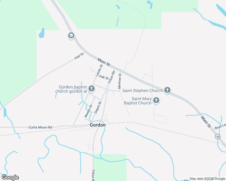 map of restaurants, bars, coffee shops, grocery stores, and more near 874 Tifton Road in Gordon