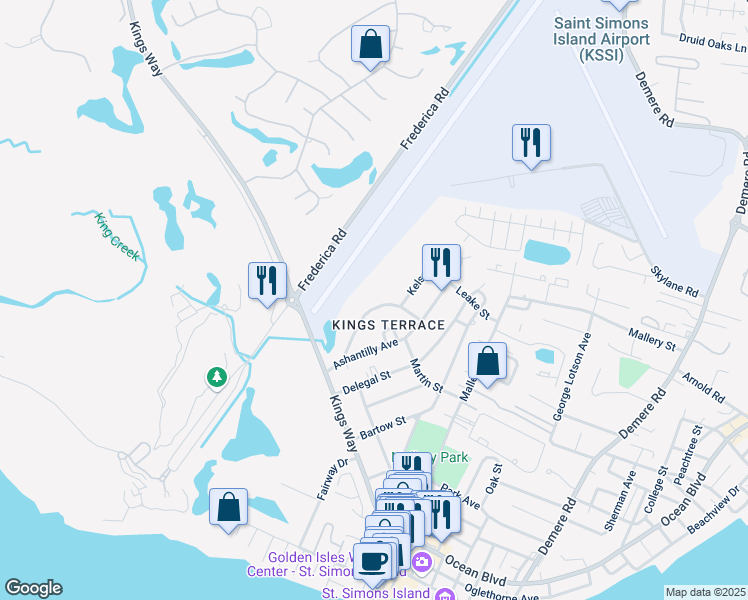 map of restaurants, bars, coffee shops, grocery stores, and more near 217 Anguilla Avenue in St. Simons Island