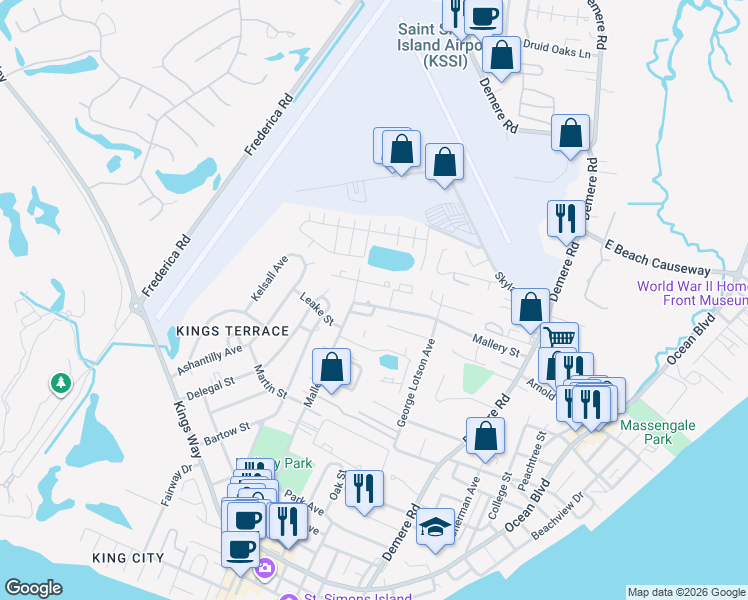 map of restaurants, bars, coffee shops, grocery stores, and more near 917 Mallery Street in St. Simons Island