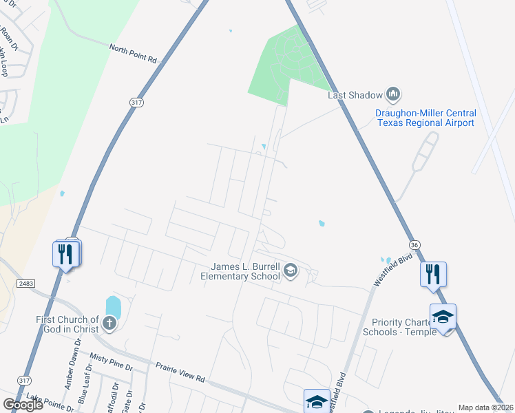 map of restaurants, bars, coffee shops, grocery stores, and more near 2669 N Pea Ridge Rd in Temple