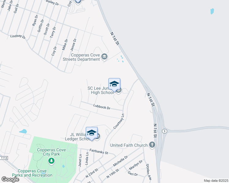 map of restaurants, bars, coffee shops, grocery stores, and more near 1205 Courtney Lane in Copperas Cove