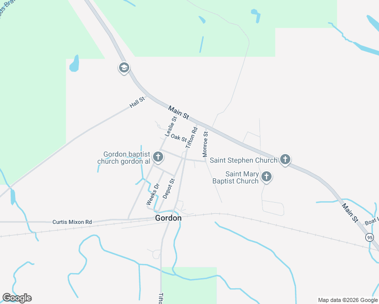 map of restaurants, bars, coffee shops, grocery stores, and more near 874 Tifton Road in Gordon