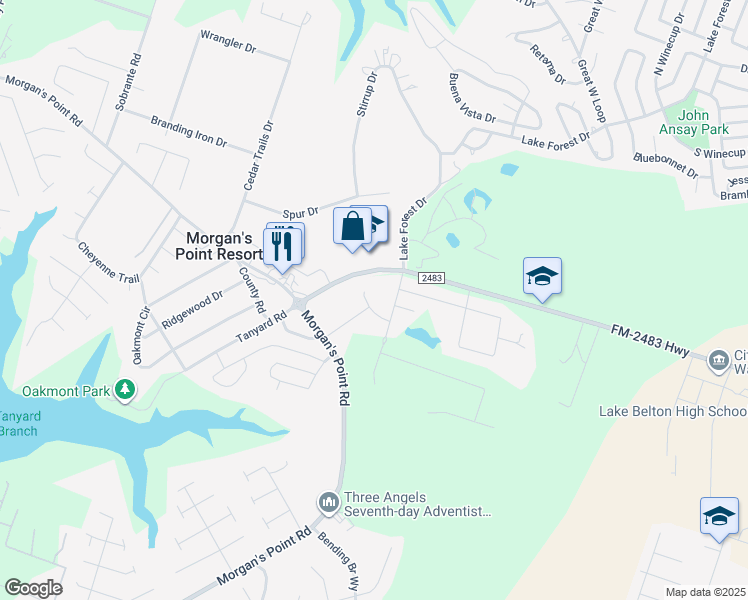 map of restaurants, bars, coffee shops, grocery stores, and more near 7 Salta Court in Belton