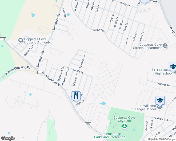 map of restaurants, bars, coffee shops, grocery stores, and more near 118 Saddle Drive in Copperas Cove