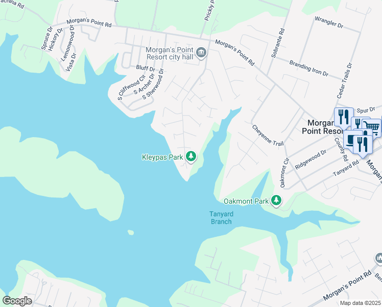 map of restaurants, bars, coffee shops, grocery stores, and more near 13 Mariner Drive in Belton