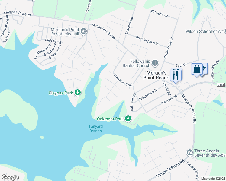 map of restaurants, bars, coffee shops, grocery stores, and more near 4 Jesse James Drive in Belton