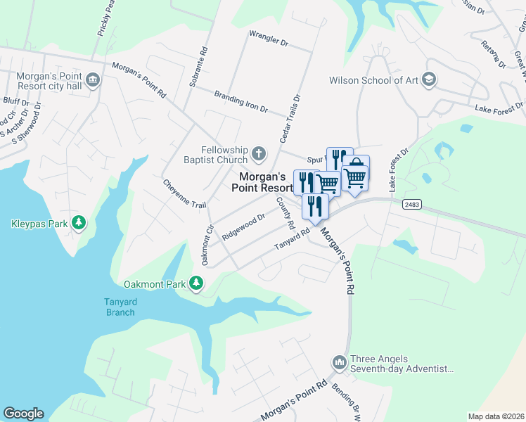 map of restaurants, bars, coffee shops, grocery stores, and more near 82 Oakmont Circle in Belton