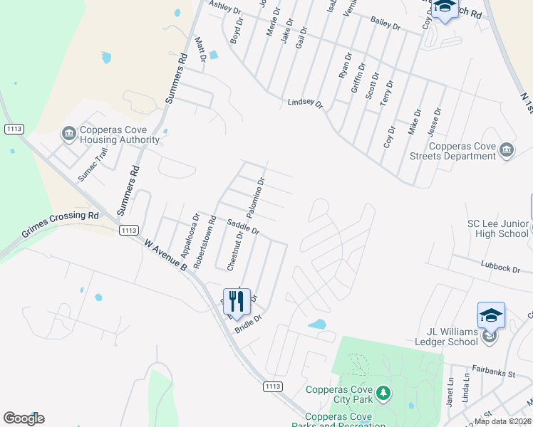 map of restaurants, bars, coffee shops, grocery stores, and more near 207 Halter Drive in Copperas Cove