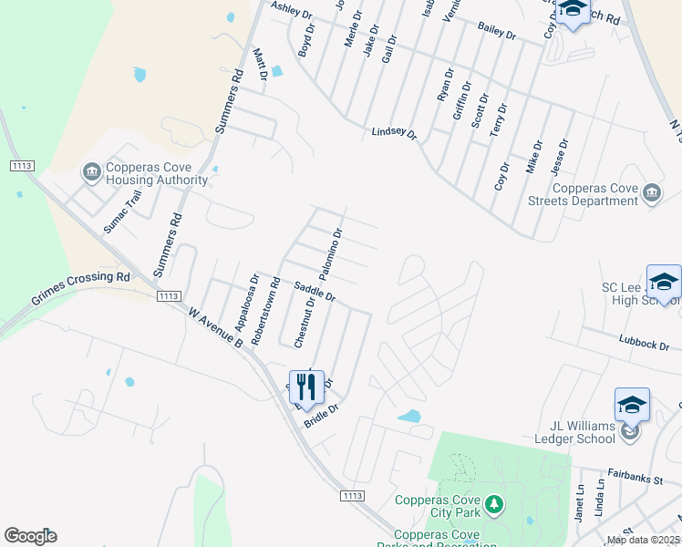 map of restaurants, bars, coffee shops, grocery stores, and more near 210 Sorrell Drive in Copperas Cove