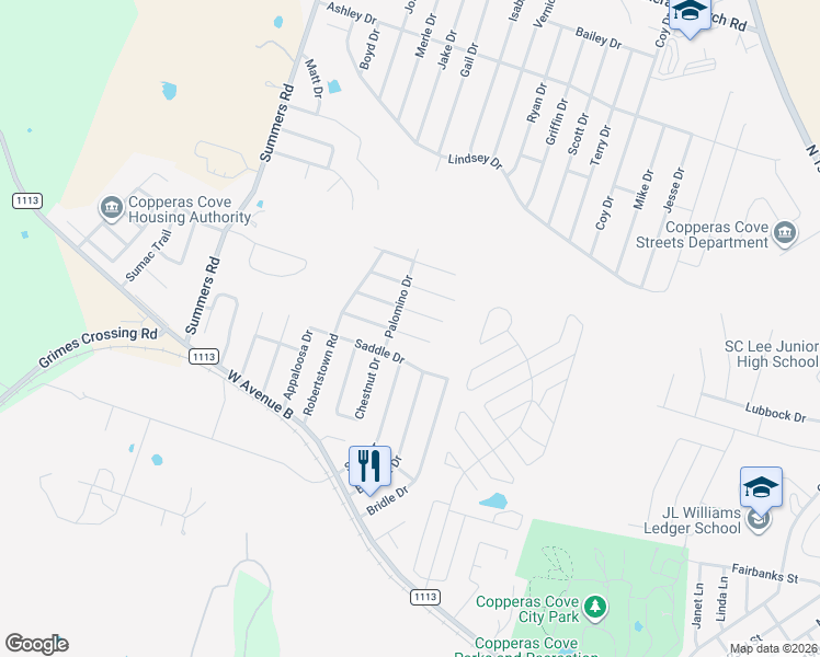 map of restaurants, bars, coffee shops, grocery stores, and more near 210 Sorrell Drive in Copperas Cove