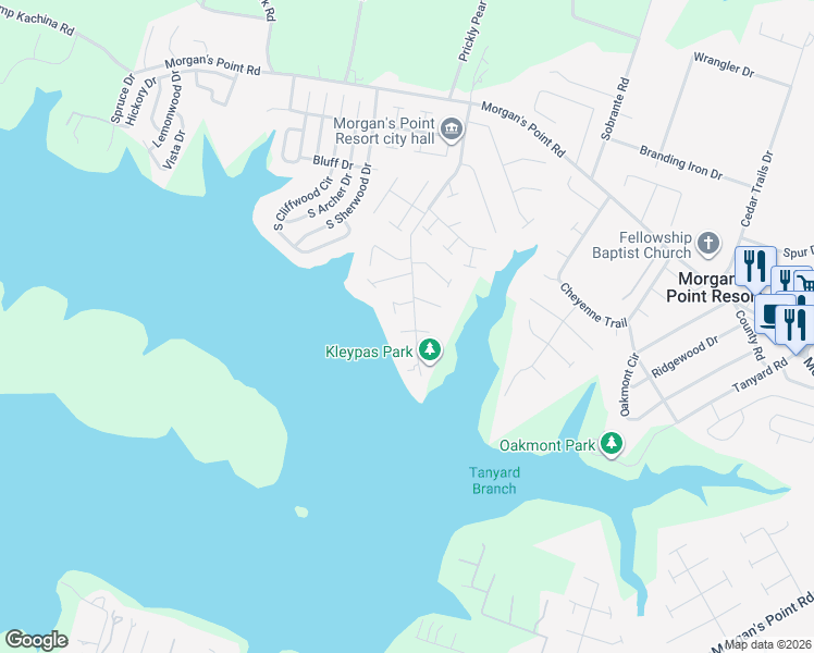 map of restaurants, bars, coffee shops, grocery stores, and more near 2 Cliffhouse Drive in Belton