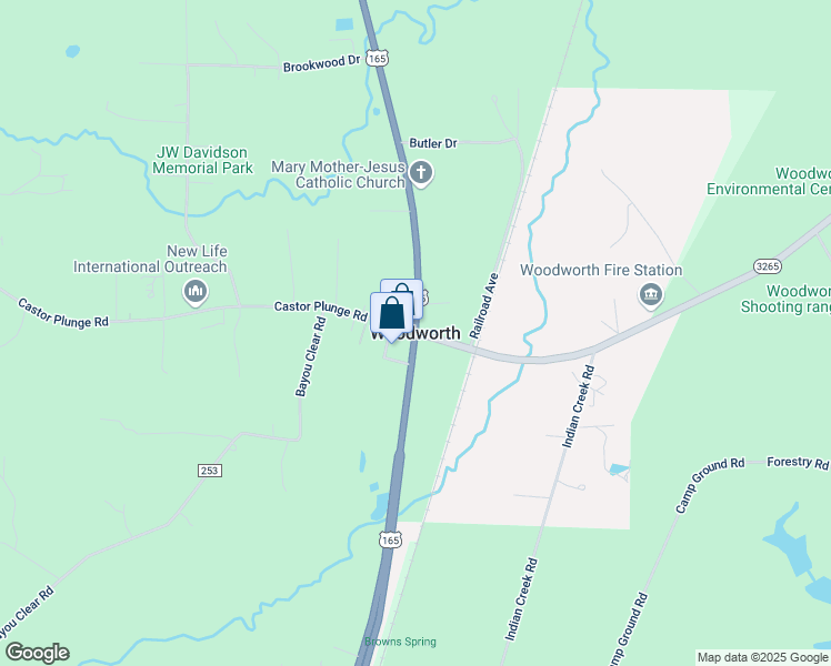 map of restaurants, bars, coffee shops, grocery stores, and more near 9385 U.S. 165 in Woodworth