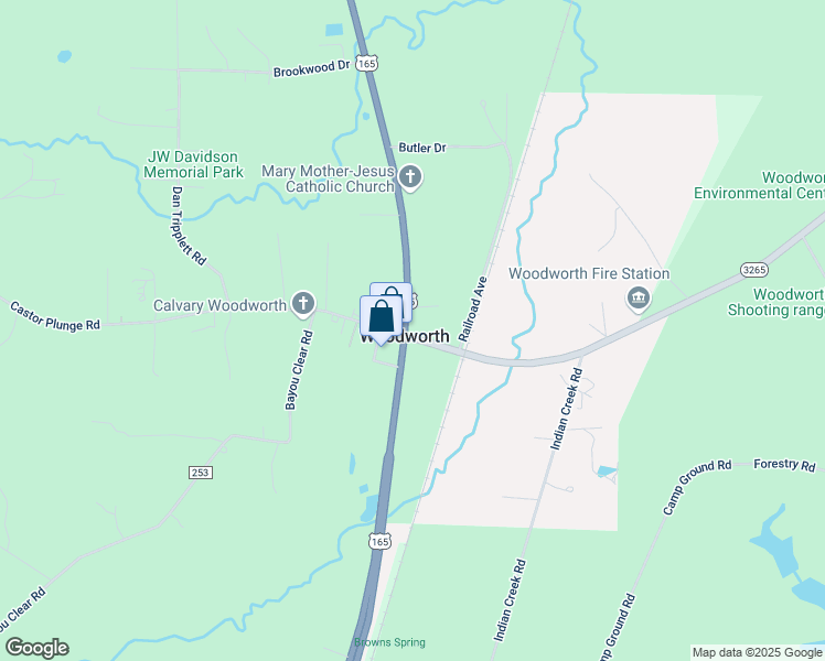 map of restaurants, bars, coffee shops, grocery stores, and more near 9385 U.S. 165 in Woodworth