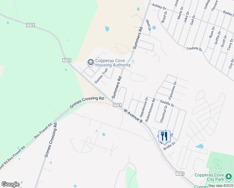 map of restaurants, bars, coffee shops, grocery stores, and more near 604 Mesquite Circle in Copperas Cove