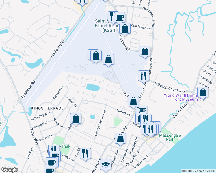 map of restaurants, bars, coffee shops, grocery stores, and more near 238 Island Drive in Saint Simons Island