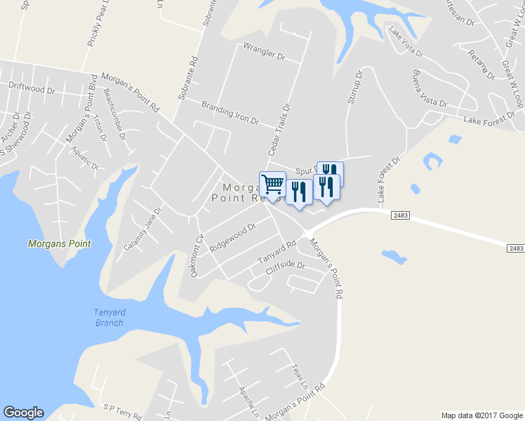 map of restaurants, bars, coffee shops, grocery stores, and more near 4 Ridgewood Drive in Morgan's Point Resort