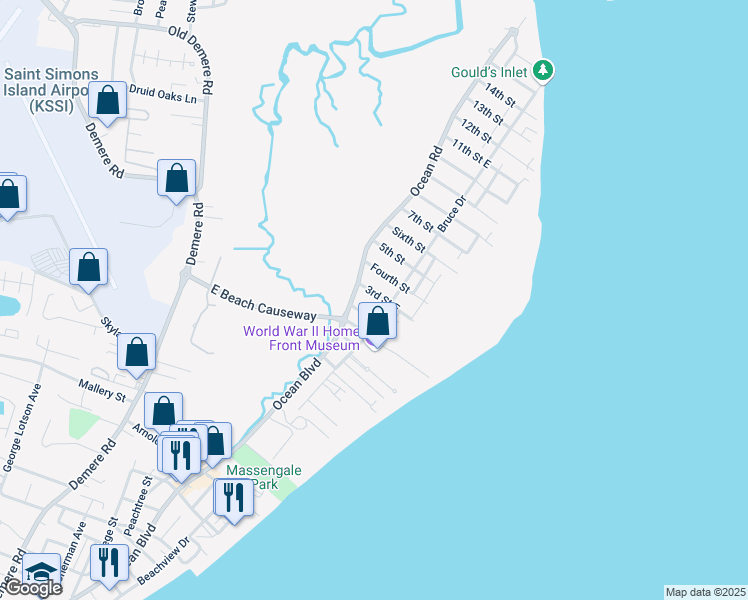 map of restaurants, bars, coffee shops, grocery stores, and more near 4315 3rd Street East in St. Simons Island