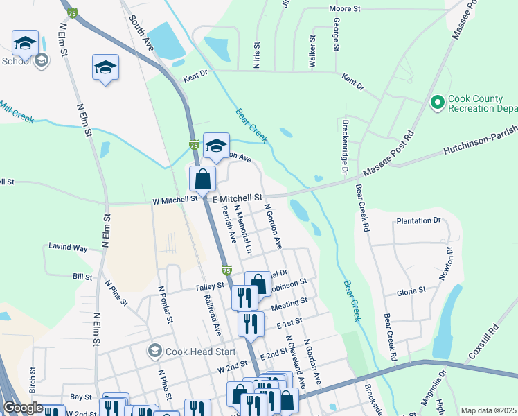 map of restaurants, bars, coffee shops, grocery stores, and more near 303 Murle Avenue in Adel