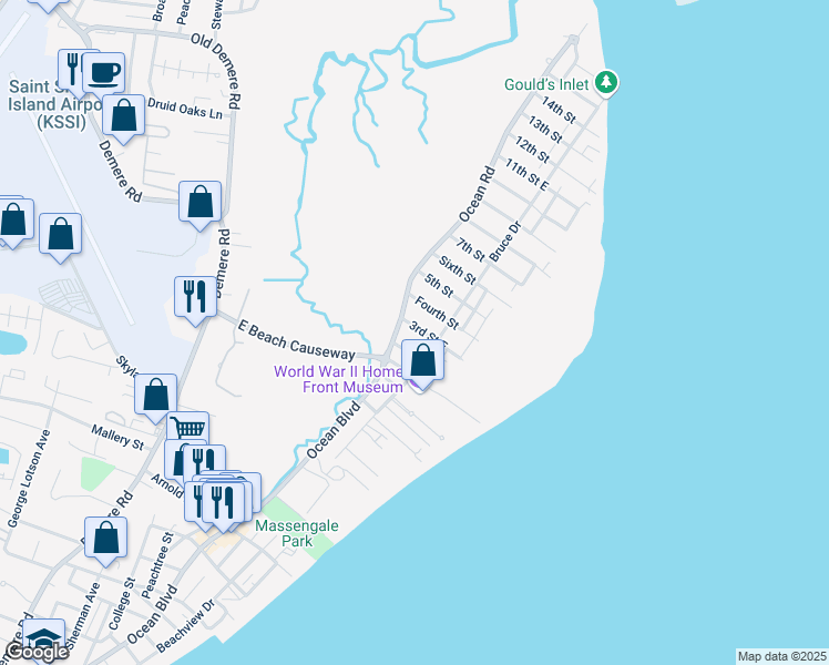 map of restaurants, bars, coffee shops, grocery stores, and more near 4315 3rd Street East in St. Simons Island