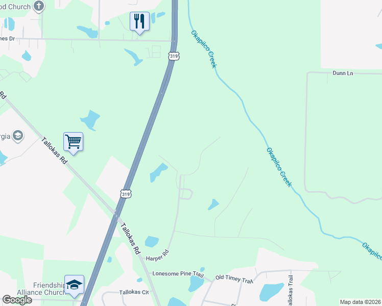 map of restaurants, bars, coffee shops, grocery stores, and more near 122 Riggins Road in Moultrie