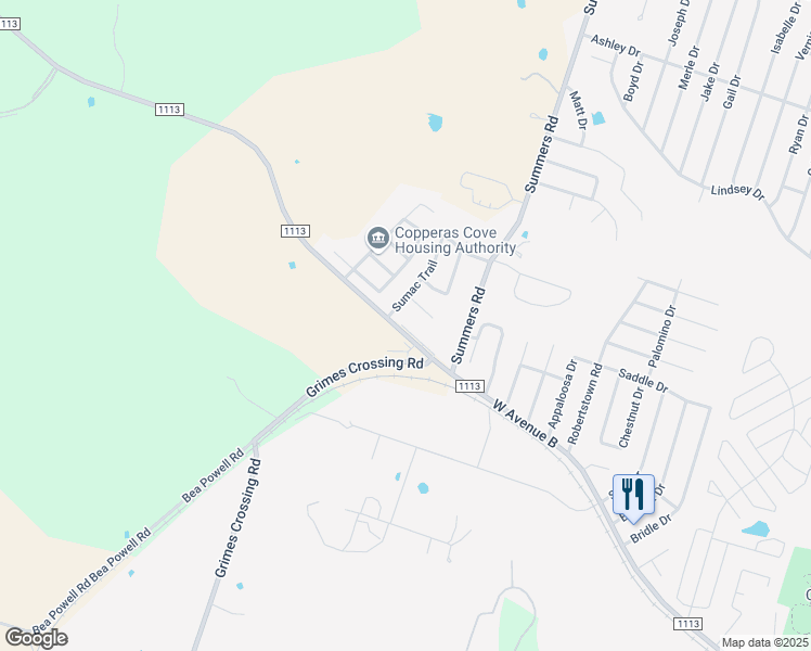 map of restaurants, bars, coffee shops, grocery stores, and more near 2432 Farm to Market 1113 in Copperas Cove