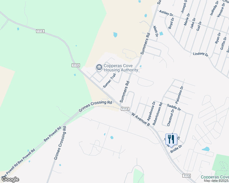 map of restaurants, bars, coffee shops, grocery stores, and more near 3103 Yaupon Road in Copperas Cove