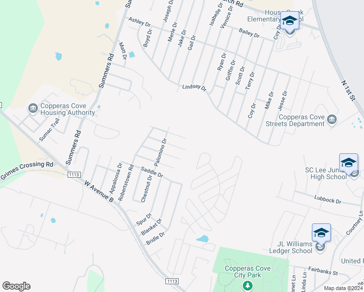 map of restaurants, bars, coffee shops, grocery stores, and more near 206 Bronc Drive in Copperas Cove