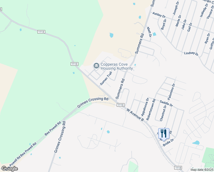 map of restaurants, bars, coffee shops, grocery stores, and more near 3112 Yaupon Road in Copperas Cove