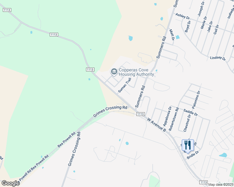 map of restaurants, bars, coffee shops, grocery stores, and more near 302 Primrose Drive in Copperas Cove