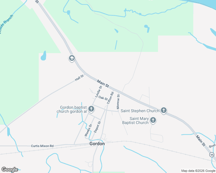 map of restaurants, bars, coffee shops, grocery stores, and more near Main Street in Gordon