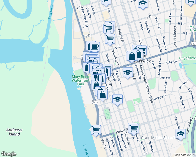 map of restaurants, bars, coffee shops, grocery stores, and more near 400 Gloucester Street in Brunswick