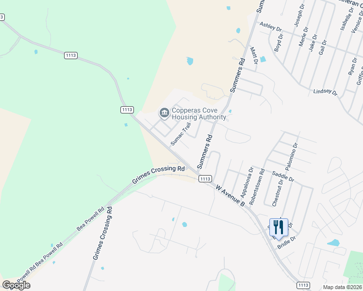 map of restaurants, bars, coffee shops, grocery stores, and more near 3112 Yaupon Road in Copperas Cove