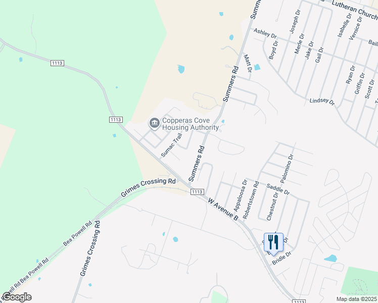map of restaurants, bars, coffee shops, grocery stores, and more near 3101 Redbud Drive in Copperas Cove