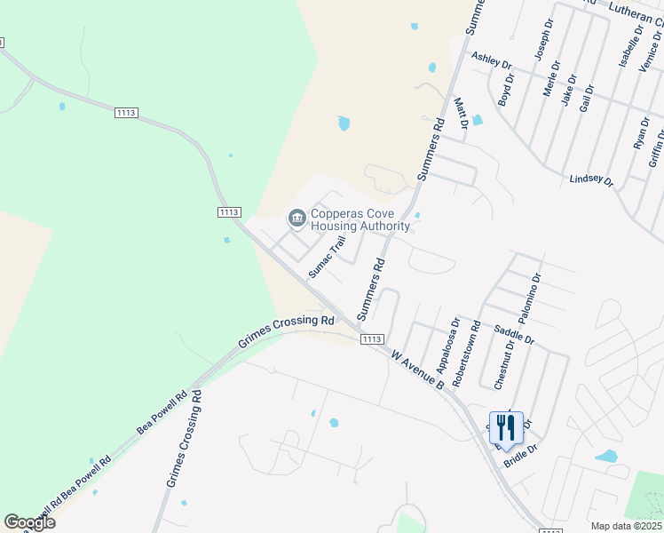 map of restaurants, bars, coffee shops, grocery stores, and more near 3112 Yaupon Road in Copperas Cove