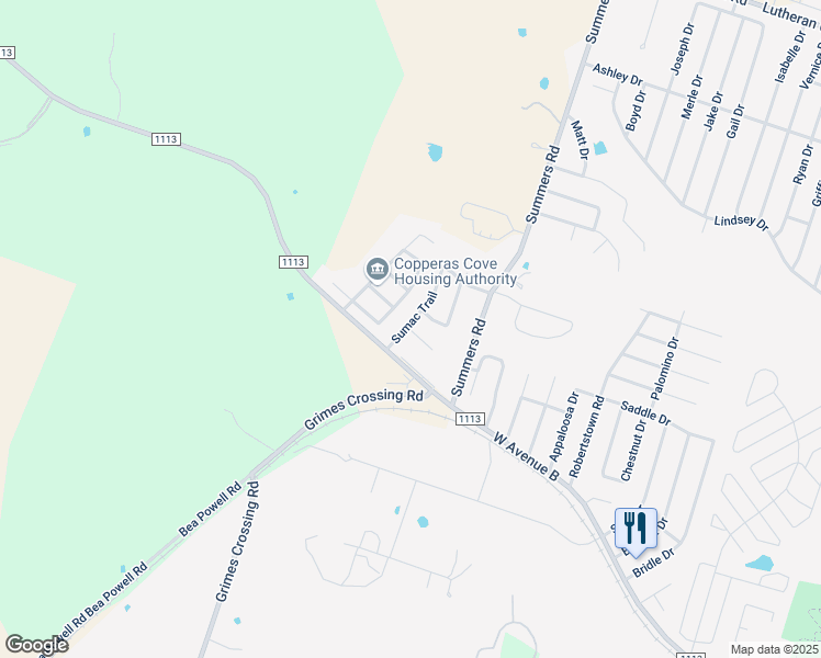 map of restaurants, bars, coffee shops, grocery stores, and more near 3112 Yaupon Road in Copperas Cove