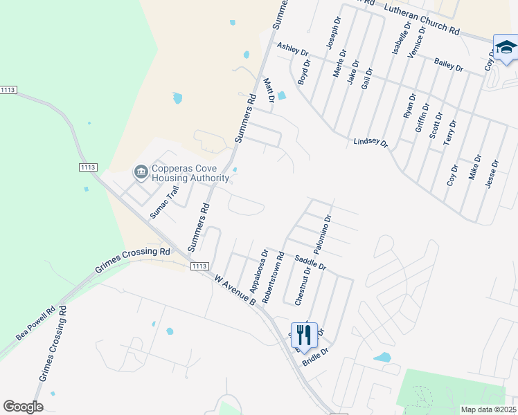 map of restaurants, bars, coffee shops, grocery stores, and more near 303 Janelle Drive in Copperas Cove