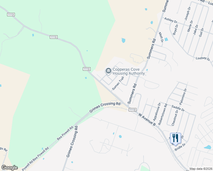 map of restaurants, bars, coffee shops, grocery stores, and more near 4103 Primrose Drive in Copperas Cove