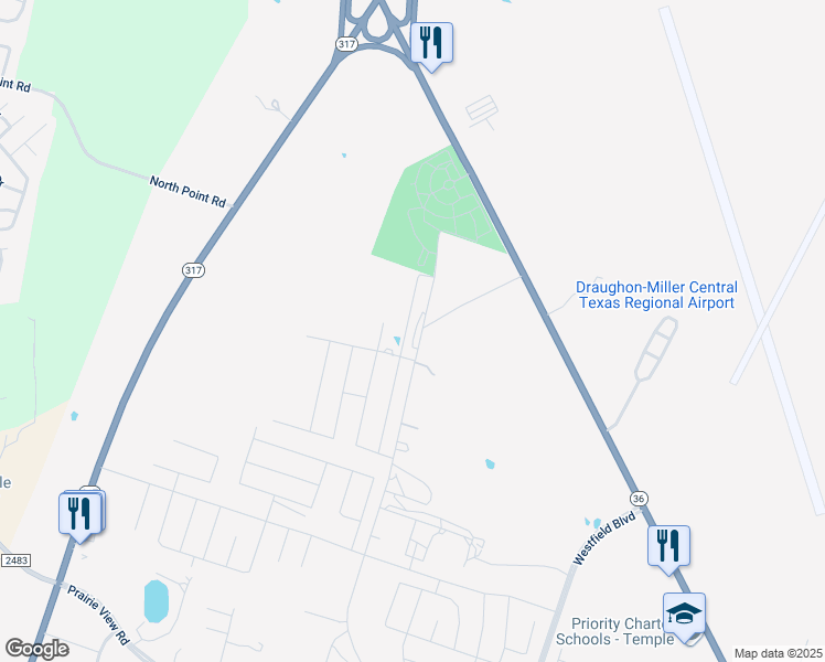 map of restaurants, bars, coffee shops, grocery stores, and more near 2909 North Pea Ridge Road in Temple