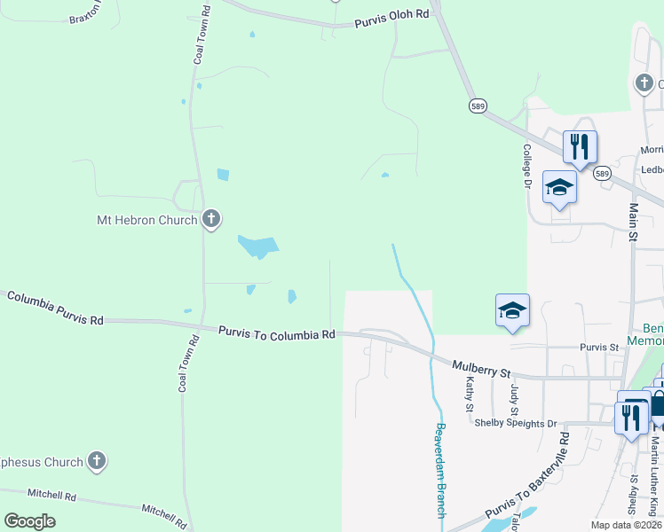 map of restaurants, bars, coffee shops, grocery stores, and more near 13 Sapphire Drive in Purvis