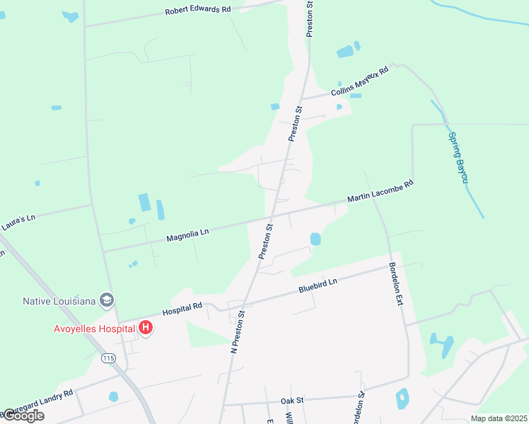 map of restaurants, bars, coffee shops, grocery stores, and more near 1401 Preston Street in Marksville