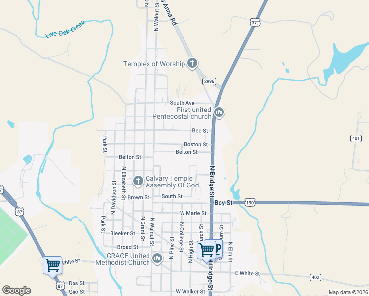map of restaurants, bars, coffee shops, grocery stores, and more near 401 Boston Street in Brady